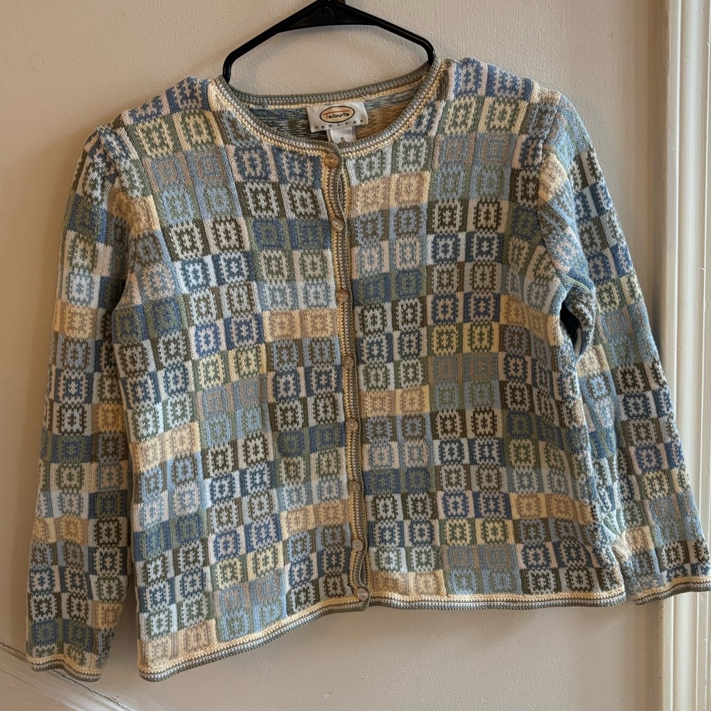 Vintage Talbots 100% Cotton Geometric Knit Cardigan Sweater